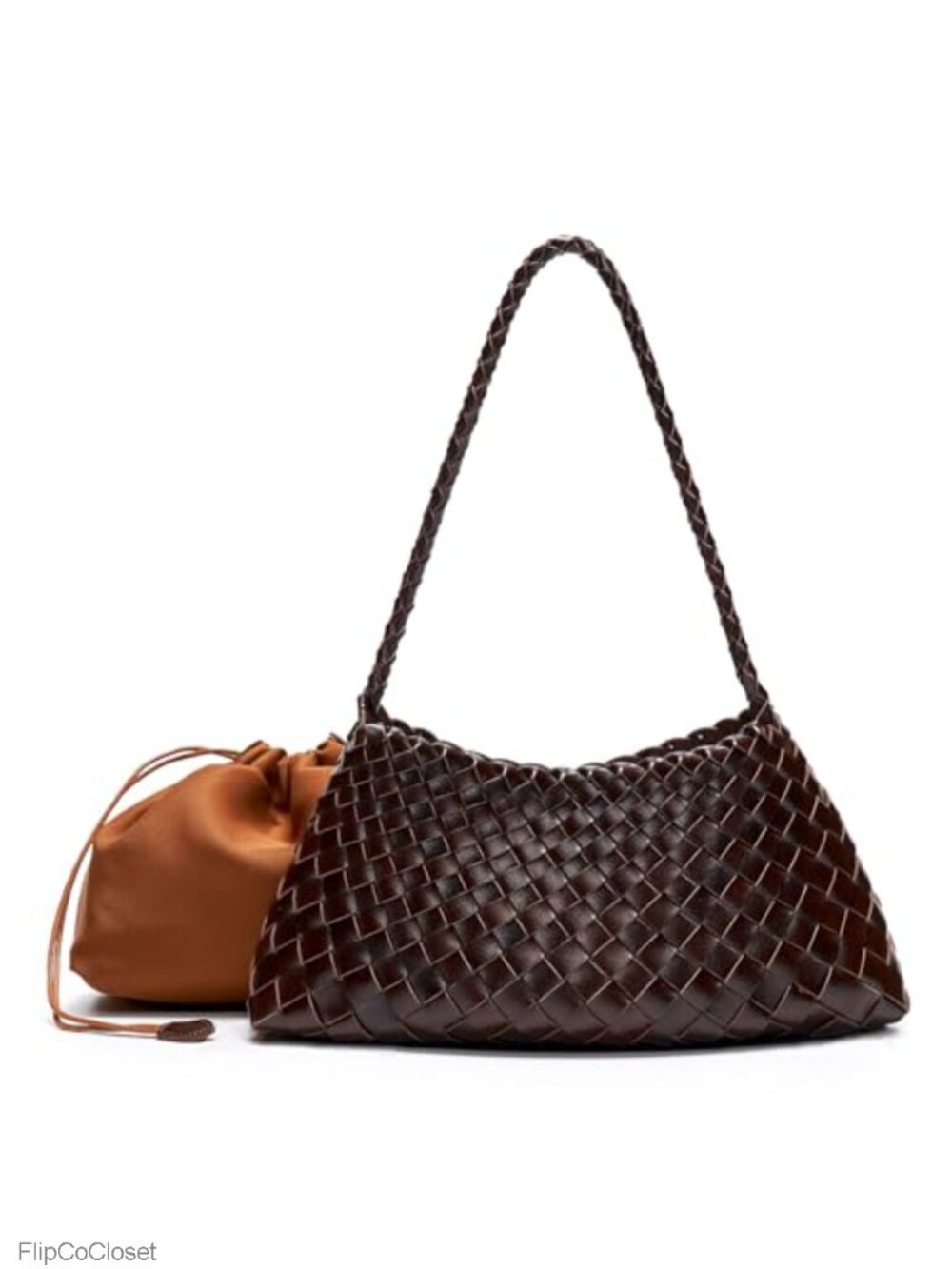 Woven Vegan Leather Hobo Shoulder Bag Braided Strap Drawstring Pouch